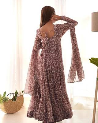 Multi pink faux georgette printed anarkali set full stitched 4