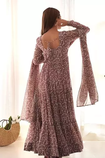 Multi pink color faux georgette printed anarkali set full stitched.