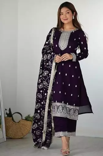 Purple color rangoli silk zari sequince embroidered work anarkali set full stitched.