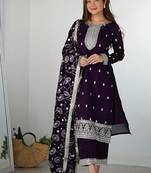 Purple color rangoli silk zari sequince embroidered work anarkali set full stitched.