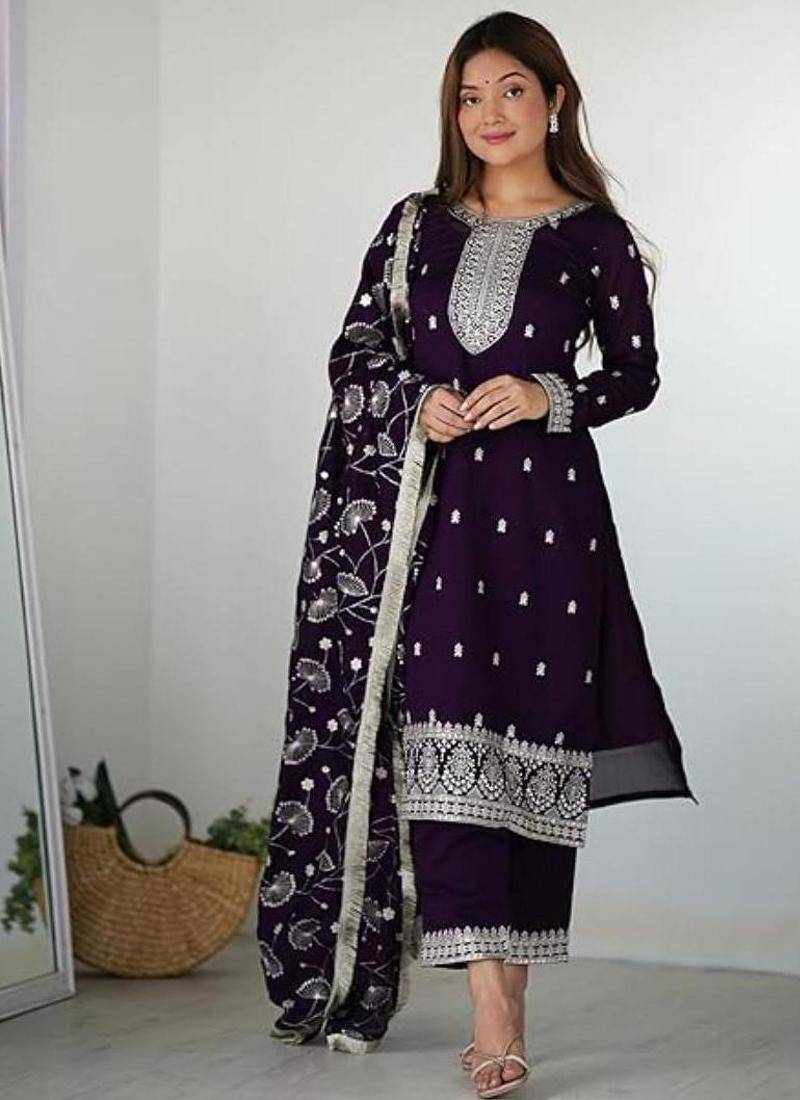 Purple color rangoli silk zari sequince embroidered work anarkali set full stitched.