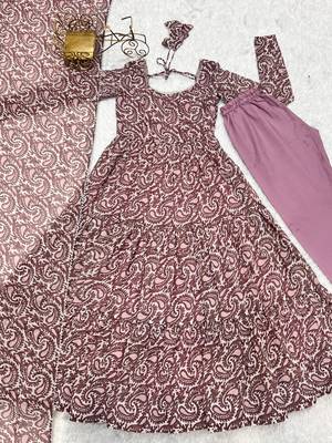 Multi pink faux georgette printed anarkali set full stitched 5
