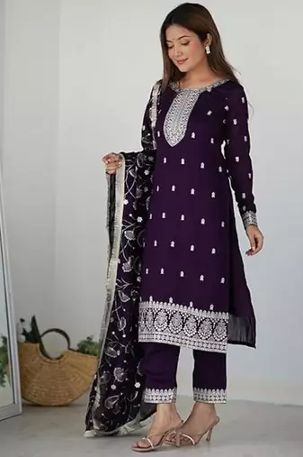 Purple color rangoli silk zari sequince embroidered work anarkali set full stitched.