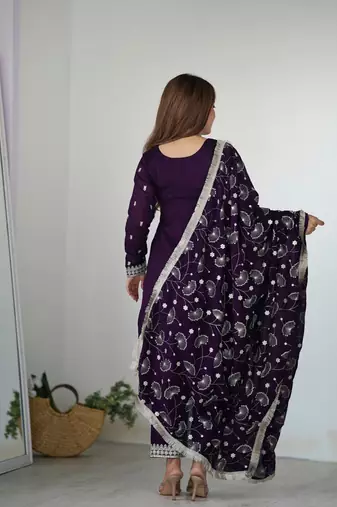 Purple color rangoli silk zari sequince embroidered work anarkali set full stitched.