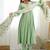 Pista color roman silk chanderi nyra cut thread dori sequence work kurta set full stitched.