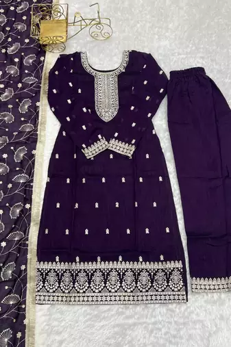 Purple color rangoli silk zari sequince embroidered work anarkali set full stitched.