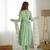Pista color roman silk chanderi nyra cut thread dori sequence work kurta set full stitched.