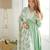 Pista color roman silk chanderi nyra cut thread dori sequence work kurta set full stitched.