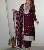 Maroon color rangoli silk thread sequince embroidered work anarkali set full stitched.