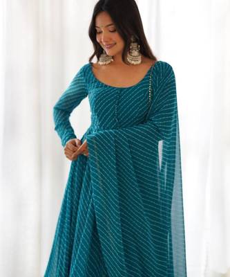 Rama green leheriya print faux georgette anarkali set full stitched 3