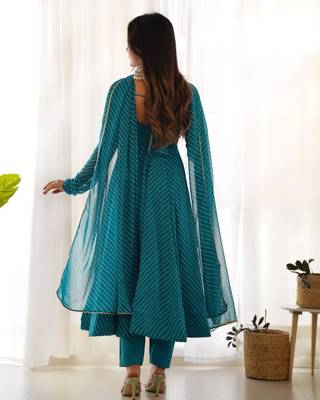 Rama green leheriya print faux georgette anarkali set full stitched 4