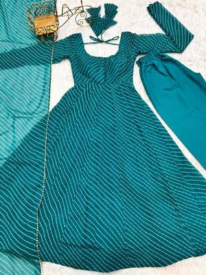 Rama green leheriya print faux georgette anarkali set full stitched 5