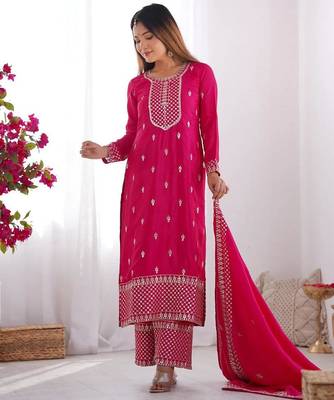 Pnk vichitra silk zari sequence embroidered work anarkali set full stitched 2