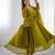 Mehendi color faux georgette beads & zari embroiderred work anarkali set full stitched.