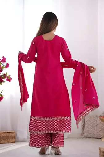 Pnk color vichitra silk zari sequence embroidered work anarkali set full stitched.