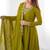 Mehendi color faux georgette beads & zari embroiderred work anarkali set full stitched.