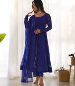 Blue color leheriya print faux georgette anarkali set full stitched.