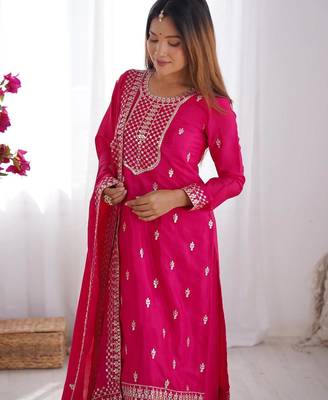 Pnk vichitra silk zari sequence embroidered work anarkali set full stitched 5