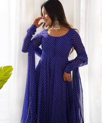 Blue color leheriya print faux georgette anarkali set full stitched 2