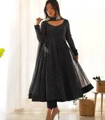 Black color leheriya print faux georgette anarkali set full stitched.