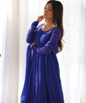 Blue color leheriya print faux georgette anarkali set full stitched 4
