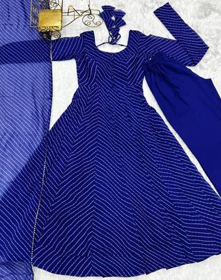 Blue color leheriya print faux georgette anarkali set full stitched 5