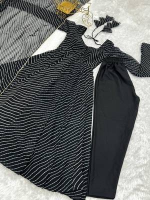 Black color leheriya print faux georgette anarkali set full stitched 5