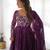 Wine color flower printed orgenza silk anarkali set full stitched.