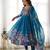 Rama blue color flower printed orgenza silk anarkali set full stitched.