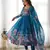 Rama blue color flower printed orgenza silk anarkali set full stitched.
