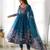 Rama blue color flower printed orgenza silk anarkali set full stitched.