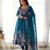 Rama blue color flower printed orgenza silk anarkali set full stitched.