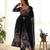 Black color flower printed orgenza silk anarkali set full stitched.