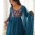 Rama blue color flower printed orgenza silk anarkali set full stitched.