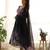 Black color flower printed orgenza silk anarkali set full stitched.