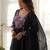 Black color flower printed orgenza silk anarkali set full stitched.