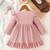 Pink ribbed ruffle bow fit & flare girls dress