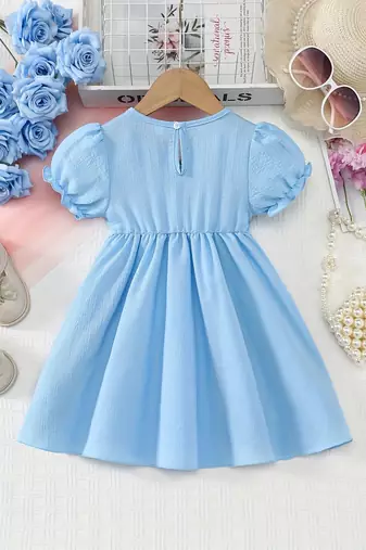 Sky blue pearl bow fit & flare girls dress