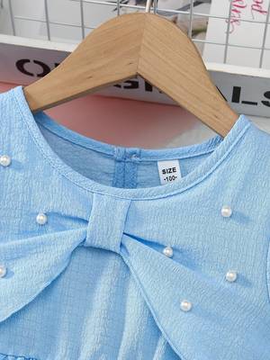 Sky blue pearl bow fit & flare girls dress 3