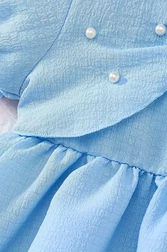 Sky blue pearl bow fit & flare girls dress