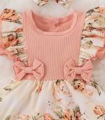 Pink floral ribbed bow fit & flare girls dress