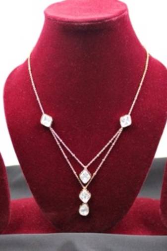 Gold Plated Moissanite Kundan Layered Pendant Necklace Set