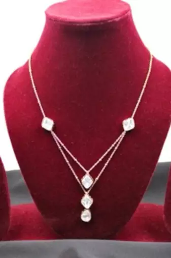 Gold Plated Moissanite Kundan Layered Pendant Necklace Set