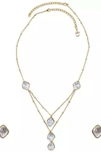 Gold Plated Moissanite Kundan Layered Pendant Necklace Set