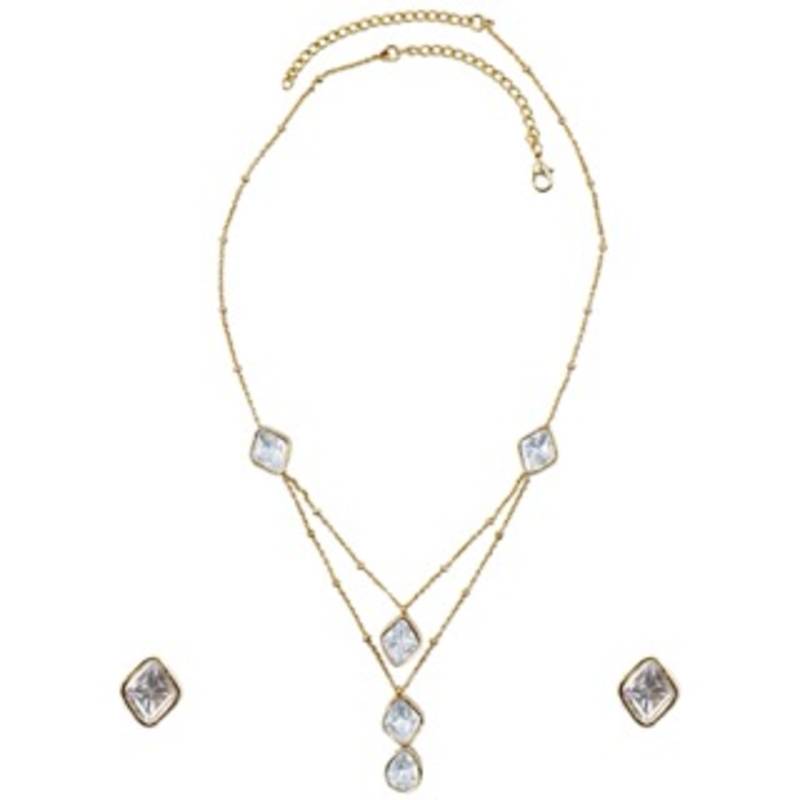 Gold Plated Moissanite Kundan Layered Pendant Necklace Set