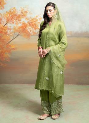 Olive green modal satin kurta set 4