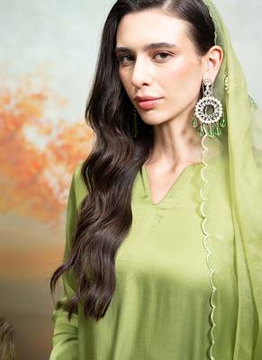 Olive green modal satin kurta set 5