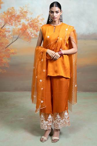 Rust orange modal satin kurta set