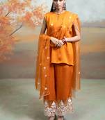 Rust orange modal satin kurta set