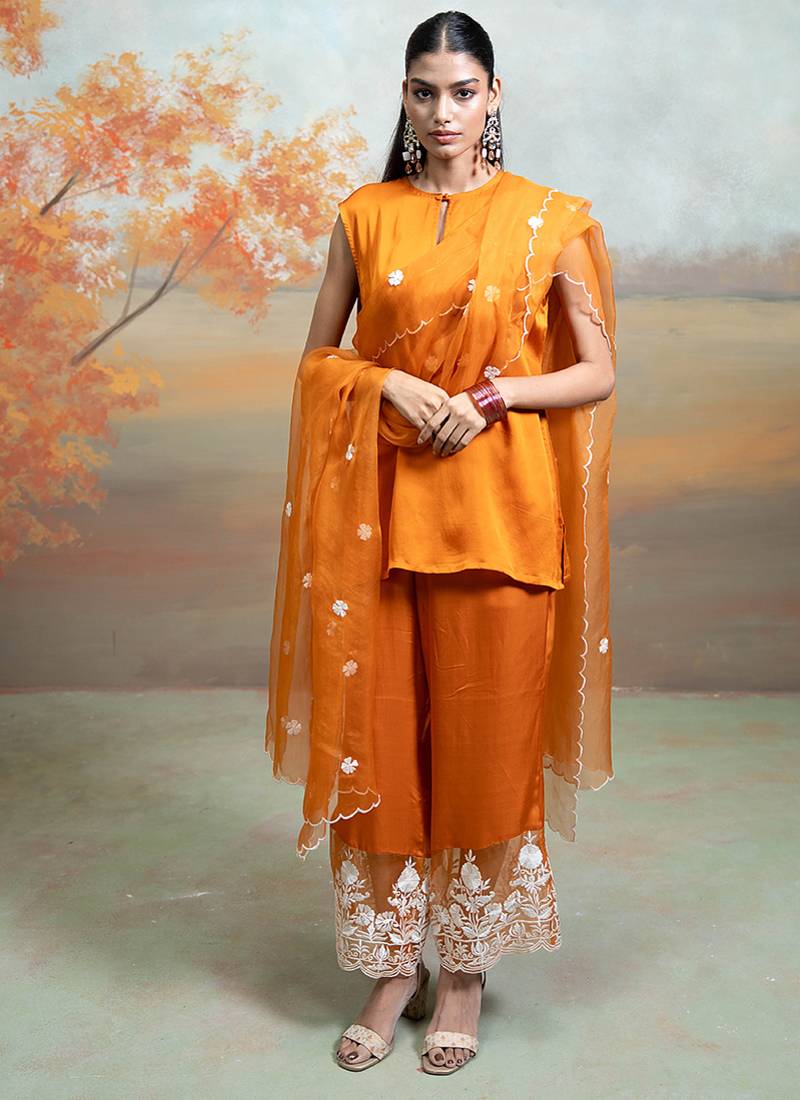 Rust orange modal satin kurta set